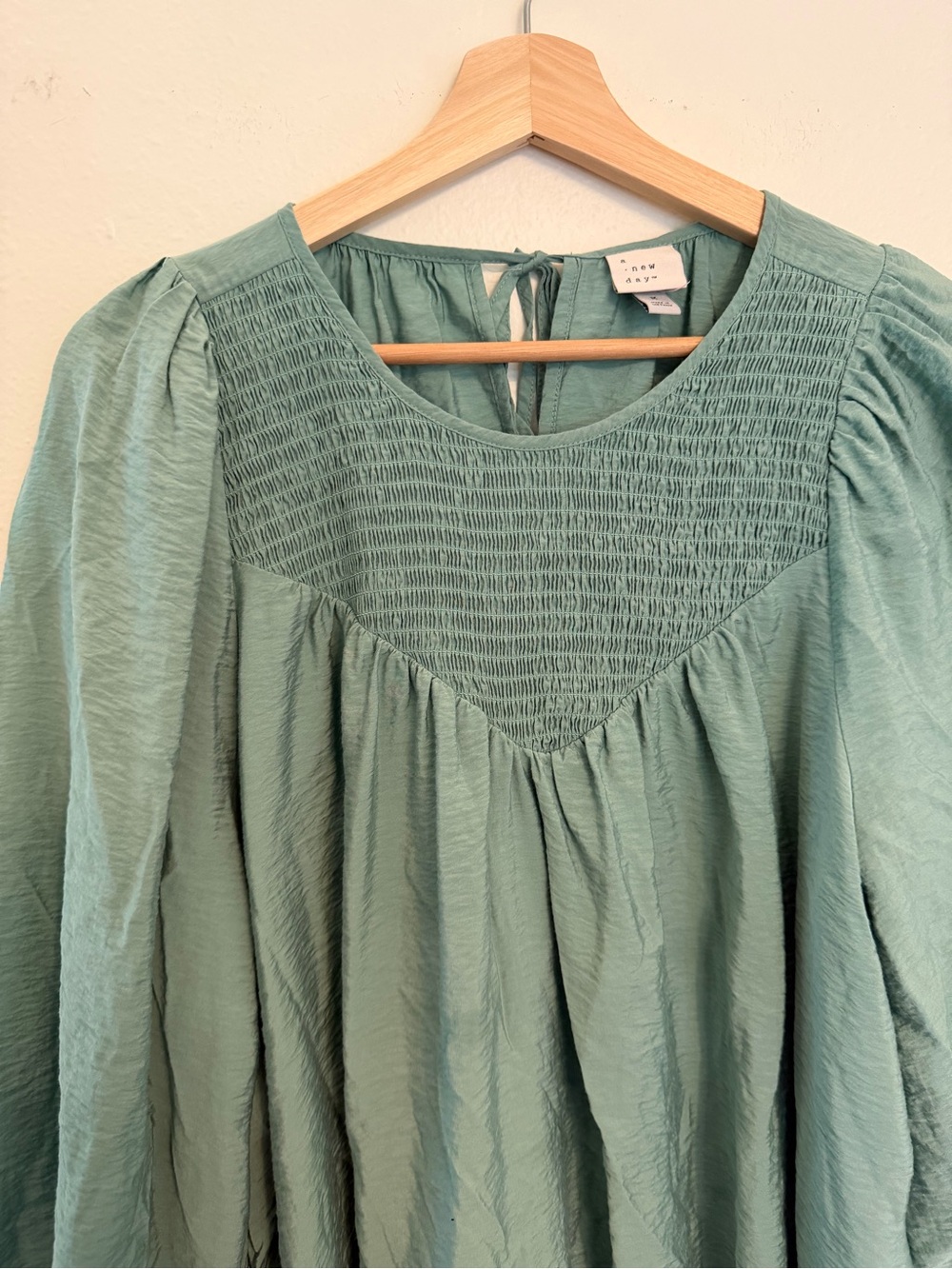 a new day Sage Green Long-Sleeve Smocked Yoke Dress - Picture 2 of 6